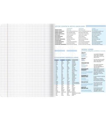 Zeszyt DO ANGIELSKIEGO, A5 60k, TOP-2000, kratka z marginesem, przydatne ściągi