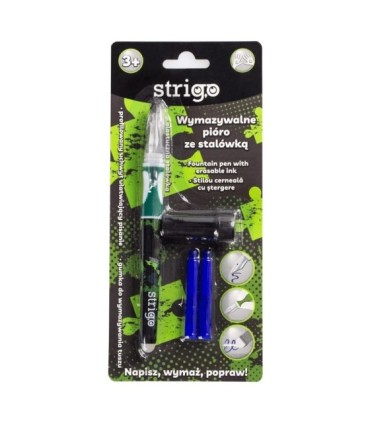 Pióro ze stalówką wymazywalne ergonomiczne + naboje + czyścik STRIGO
