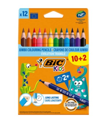 BIC KIDS EVO GRUBE OŁÓWKOWE TRÓJKĄTNE KREDKI DLA DZIECI 12 KOLORÓW, EKO