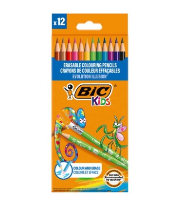 KREDKI OŁÓWKOWE Z GUMKĄ BIC KIDS EVOLUTION ILLUSION 12 SZT. MIX KOLORÓW