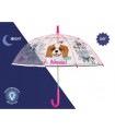 Głęboka bezpieczna parasolka dziecięca PERLETTI przezroczysta KOTKI I PIESKI