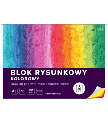 BLOK RYSUNKOWY KOLOROWY 10 KARTEK 10 KOLORÓW A3 80g Interdruk