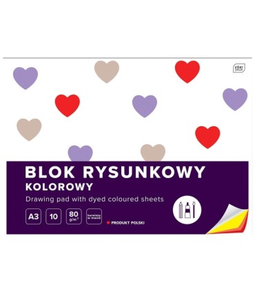BLOK RYSUNKOWY KOLOROWY 10 KARTEK 10 KOLORÓW A3 80g Interdruk