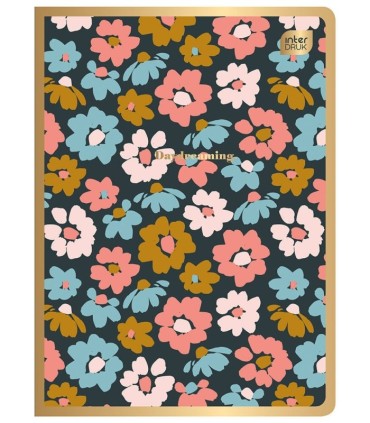 4 X ZESZYT A5, 60 KARTEK, LINIA Z MARGINESEM, INTERDRUK, KWIATY + SATYNOWA METALIZA