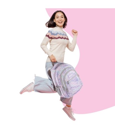 Plecak szkolny trzykomorowy Derform BACKUP model O KREMOWE NAPISY