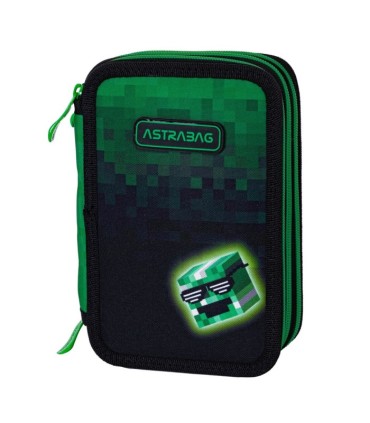 Trzykomorowy piórnik JUMBO z wyposażeniem dla chłopca PIXEL HERO, ASTRA