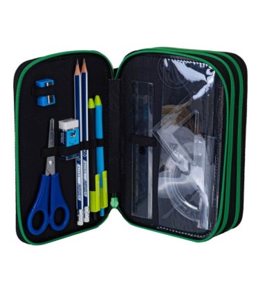 Trzykomorowy piórnik JUMBO z wyposażeniem dla chłopca PIXEL HERO, ASTRA