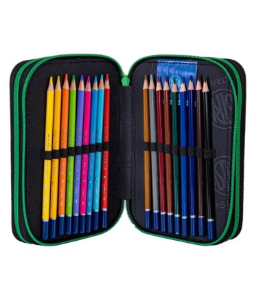 Trzykomorowy piórnik JUMBO z wyposażeniem dla chłopca PIXEL HERO, ASTRA