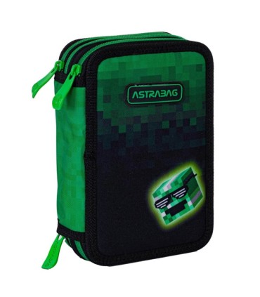 Trzykomorowy piórnik JUMBO z wyposażeniem dla chłopca PIXEL HERO, ASTRA