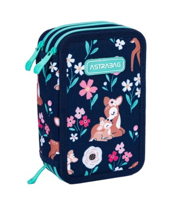 Trzykomorowy piórnik JUMBO z wyposażeniem dla dziewczynki BABY DEER, ASTRA