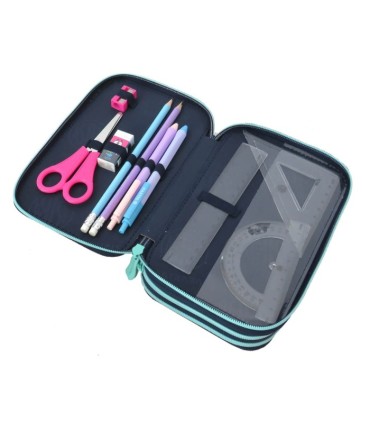 Trzykomorowy piórnik JUMBO z wyposażeniem dla dziewczynki BABY DEER, ASTRA