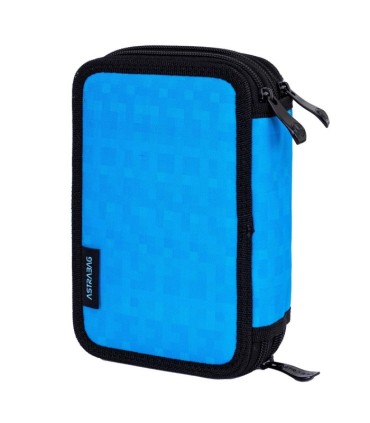 Trzykomorowy piórnik JUMBO z wyposażeniem dla chłopca BLUE PIXEL, ASTRA
