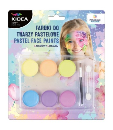 Farbki do twarzy 6 PASTELOWYCH kolorów + aplikator i pędzelek KIDEA