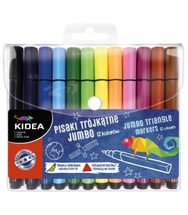 Pisaki flamastry trójkątne jumbo GRUBE dla młodszych dzieci 12 sztuk KIDEA