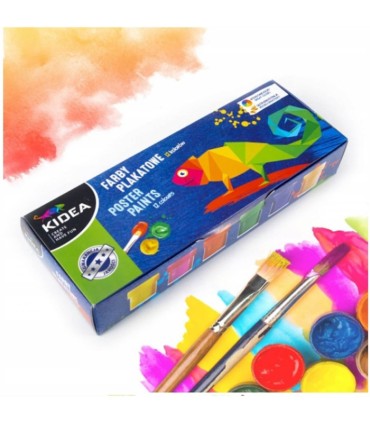 Farby plakatowe 12 kolorów + gratis plastelina 12 kolorów KIDEA