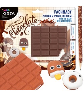 Pachnący pamiętnik o smaku czekolady z akcesoriami 2 gumki ołówek Kidea
