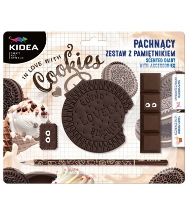 Pachnący pamiętnik Ciastko o waniliowym zapachu z akcesoriami 2 gumki ołówek Kidea