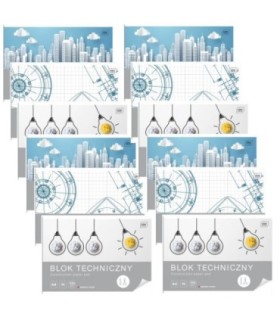 12 SZT. X BLOK TECHNICZNY BIAŁY A4 INTERDRUK 10 ARKUSZY 170G