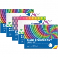 5 SZT. BLOK TECHNICZNY KOLOROWY A3 INTERDRUK 10 ARKUSZY, 160g/m2