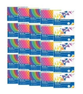 25 szt. x blok techniczny kolorowy A4 INTERDRUK 10 arkuszy, 160g/m2