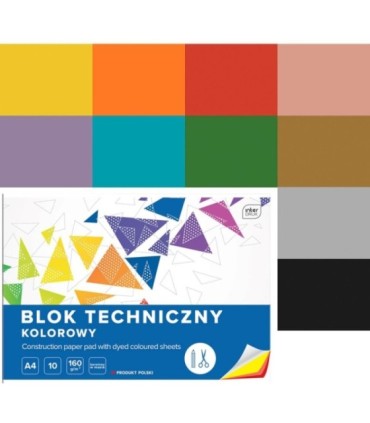 25 szt. x blok techniczny kolorowy A4 INTERDRUK 10 arkuszy, 160g/m2