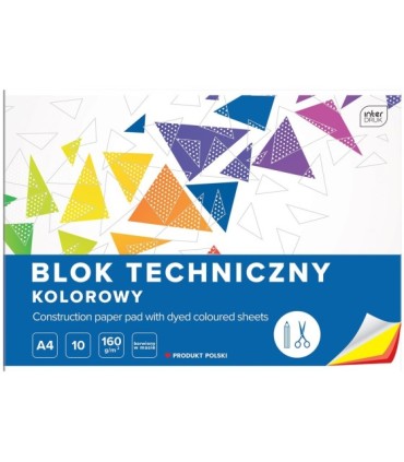 25 szt. x blok techniczny kolorowy A4 INTERDRUK 10 arkuszy, 160g/m2