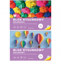 BLOK RYSUNKOWY KOLOROWY 20 KARTEK 10 KOLORÓW A3 80g Interdruk