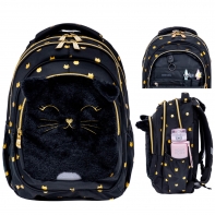  Plecak szkolny trzykomorowy ASTRABAG FLUFFY KITTY BLACK kot z pluszu