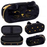 Usztywniany piórnik saszetka ASTRABAG FLUFFY KITTY BLACK kot z pluszu