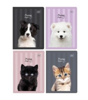 4 X ZESZYT A5, 32 KARTKI, W TRZY LINIE, INTERDRUK PUPPY SIGN