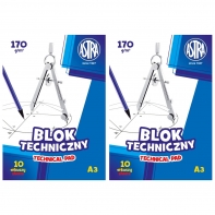 2x Blok techniczny biały A3 ASTRA 10 arkuszy 170g