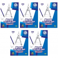 5x Blok techniczny biały A3 ASTRA 10 arkuszy 170g