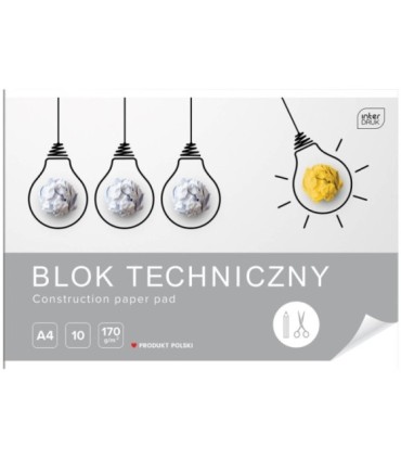 4 SZT. X BLOK TECHNICZNY BIAŁY A4 INTERDRUK 10 ARKUSZY 170G