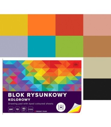 4 SZT. X BLOK RYSUNKOWY KOLOROWY, A4, 10 KARTEK, 80g, INTERDRUK