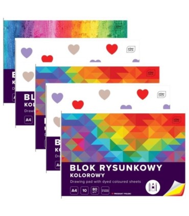 5 SZT. X BLOK RYSUNKOWY KOLOROWY, A4, 10 KARTEK, 80g, INTERDRUK