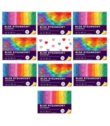 10 SZT. X BLOK RYSUNKOWY KOLOROWY, A4, 10 KARTEK, 80g, INTERDRUK