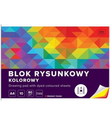 10 SZT. X BLOK RYSUNKOWY KOLOROWY, A4, 10 KARTEK, 80g, INTERDRUK