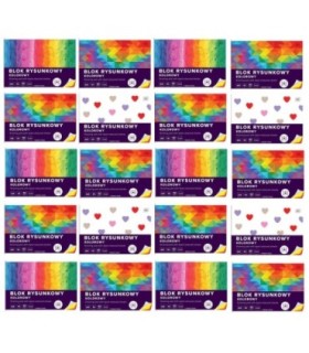 20 SZT. X BLOK RYSUNKOWY KOLOROWY, A4, 10 KARTEK, 80g, INTERDRUK