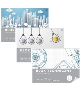 3 SZT. X BLOK TECHNICZNY BIAŁY A3 INTERDRUK 10 ARKUSZY 170g