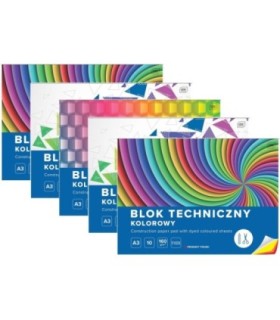 5 SZT. X BLOK TECHNICZNY KOLOROWY A3 INTERDRUK 10 ARKUSZY, 160g/m2