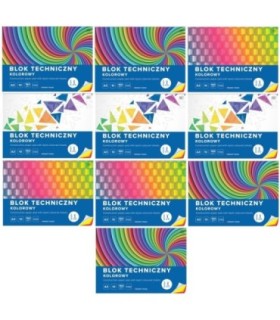 10 SZT. X BLOK TECHNICZNY KOLOROWY A3 INTERDRUK 10 ARKUSZY, 160g/m2