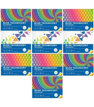 10 SZT. X BLOK TECHNICZNY KOLOROWY A3 INTERDRUK 10 ARKUSZY, 160g/m2