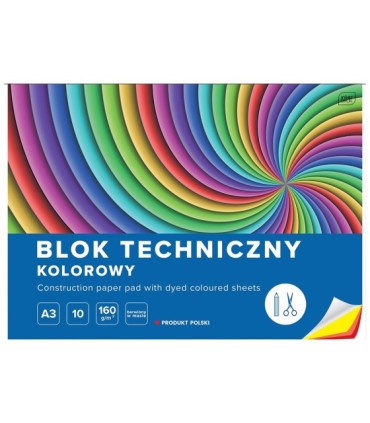 10 SZT. X BLOK TECHNICZNY KOLOROWY A3 INTERDRUK 10 ARKUSZY, 160g/m2