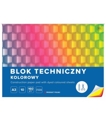 10 SZT. X BLOK TECHNICZNY KOLOROWY A3 INTERDRUK 10 ARKUSZY, 160g/m2
