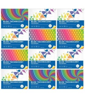 12 SZT. X BLOK TECHNICZNY KOLOROWY A3 INTERDRUK 10 ARKUSZY, 160g/m2