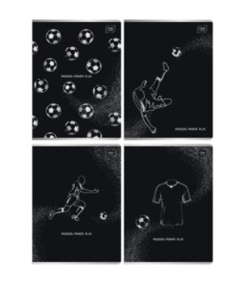 4X ZESZYT A5, 60 KARTEK, KRATKA, METALIC FOOTBALL BLACK, CHŁOPIĘCE,  INTERDRUK