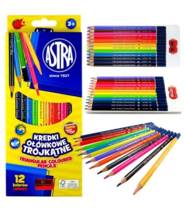8x kredki ołówkowe trójkątne Astra Vision 12 szt. + temperówka