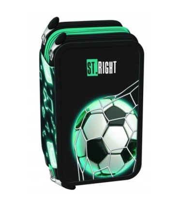 Piórnik trzykomorowy z wyposażeniem St.Right NEON FOOTBALL