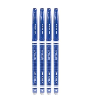 4 szt. x długopis żelowy wymazywalny Kidea z gumką – niebieski, 0.7 mm, pióro