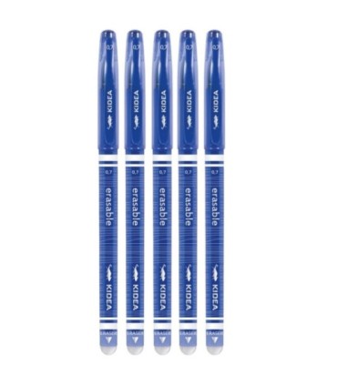 5 szt. x długopis żelowy wymazywalny Kidea z gumką – niebieski, 0.7 mm, pióro